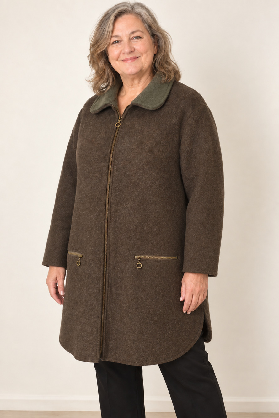Vintage Woolrich Women’s XL Brown Long Zip Coat Olive Collar Cottagecore - Picture 1 of 11